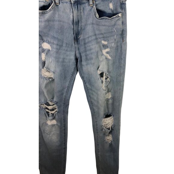 H&amp;M Men’s Distressed Blue Denim Skinny Fit Jeans Size 32x32 Light Wash - Picture 4 of 13